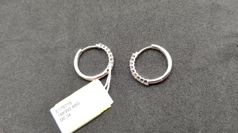 DIAMONDS 18 KT WHITE GOLD HINGED BACKS HOOP EARRINGS