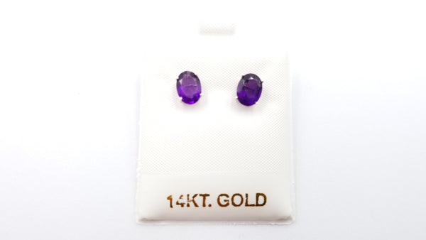 AMETHYST 6X8 MM OVAL 14 KT WHITE GOLD STUDS EARRINGS