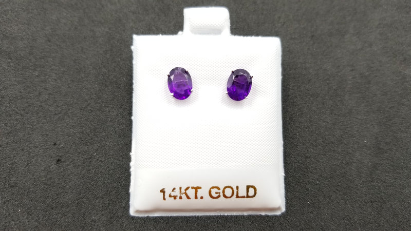 AMETHYST 6X8 MM OVAL 14 KT WHITE GOLD STUDS EARRINGS