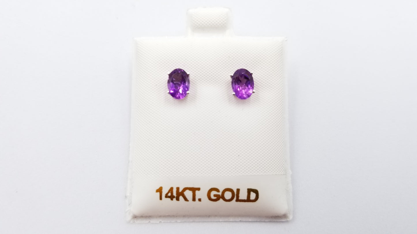 AMETHYST 5X7 MM OVAL 14 KT WHITE GOLD STUDS EARRINGS
