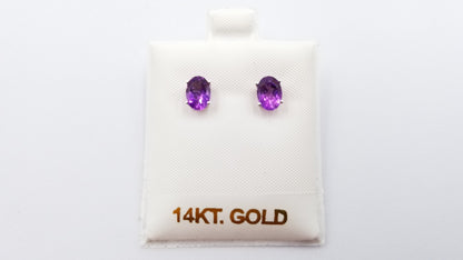 AMETHYST 5X7 MM OVAL 14 KT WHITE GOLD STUDS EARRINGS