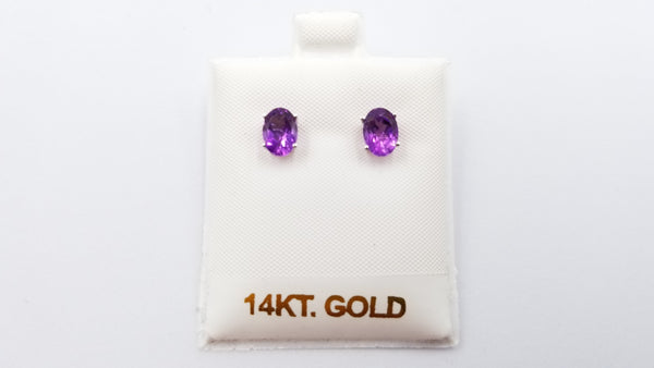 AMETHYST 5X7 MM OVAL 14 KT WHITE GOLD STUDS EARRINGS