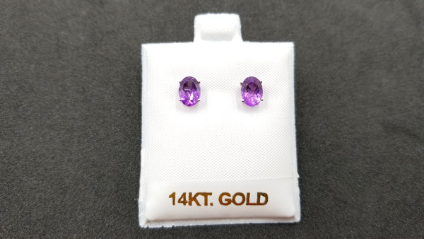 AMETHYST 5X7 MM OVAL 14 KT WHITE GOLD STUDS EARRINGS