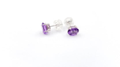 AMETHYST 5X7 MM OVAL 14 KT WHITE GOLD STUDS EARRINGS