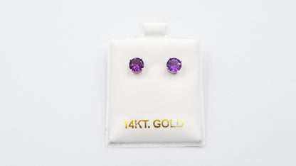 AMETHYST 6 MM ROUND 14 KT WHITE GOLD STUDS EARRINGS
