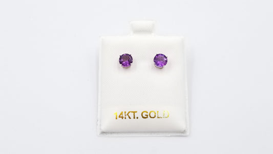 AMETHYST 6 MM ROUND 14 KT WHITE GOLD STUDS EARRINGS