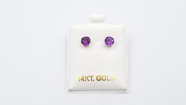 AMETHYST 6 MM ROUND 14 KT WHITE GOLD STUDS EARRINGS