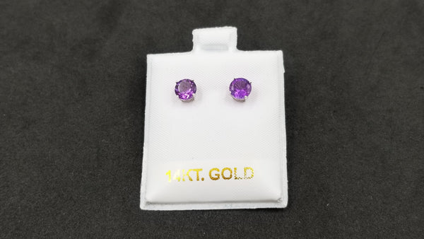 AMETHYST 6 MM ROUND 14 KT WHITE GOLD STUDS EARRINGS