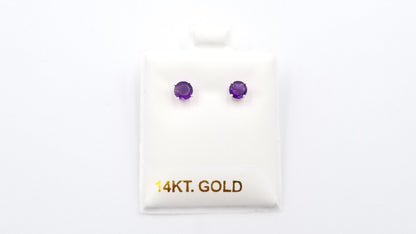 AMETHYST 5 MM ROUND 14 KT WHITE GOLD STUDS EARRINGS