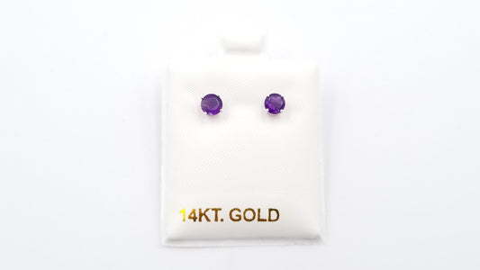 AMETHYST 5 MM ROUND 14 KT WHITE GOLD STUDS EARRINGS