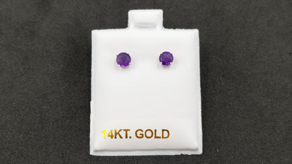 AMETHYST 5 MM ROUND 14 KT WHITE GOLD STUDS EARRINGS
