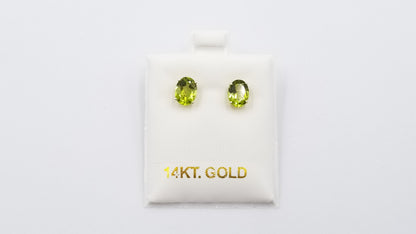 PERIDOT 6X8 MM OVAL 14 KT YELLOW GOLD STUDS EARRINGS