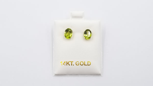 PERIDOT 6X8 MM OVAL 14 KT YELLOW GOLD STUDS EARRINGS