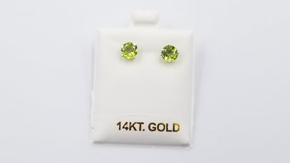 PERIDOT 6MM ROUND 14 KT WHITE GOLD STUDS EARRINGS
