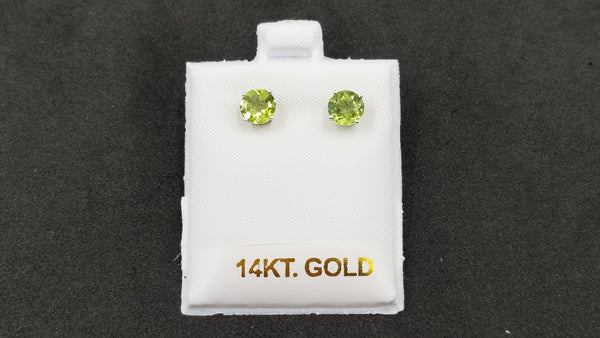 PERIDOT 6MM ROUND 14 KT WHITE GOLD STUDS EARRINGS