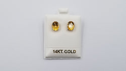 CITRINE 7X9 OVAL 14 KT WHITE GOLD STUDS EARRINGS