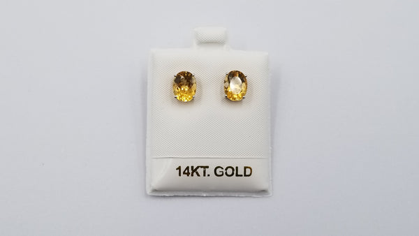 CITRINE 7X9 OVAL 14 KT WHITE GOLD STUDS EARRINGS