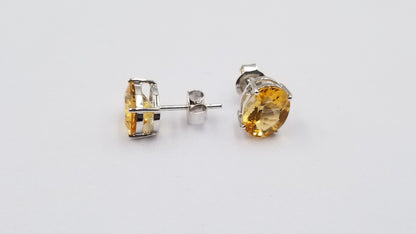 CITRINE 7X9 OVAL 14 KT WHITE GOLD STUDS EARRINGS