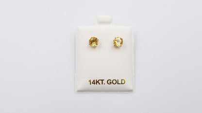 CITRINE 6MM ROUND SHAPE 14 KT WHITE GOLD STUDS EARRINGS