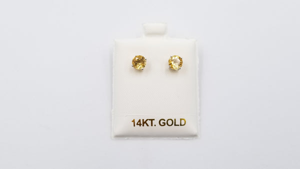 CITRINE 6MM ROUND SHAPE 14 KT WHITE GOLD STUDS EARRINGS