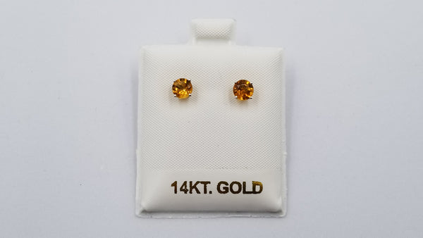 CITRINE 5 MM ROUND 14 KT WHITE GOLD STUDS EARRINGS