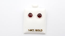 GARNET 7 MM SQUARE CHECKERBOARD CUT 14 KT WHITE GOLD STUD EARRINGS