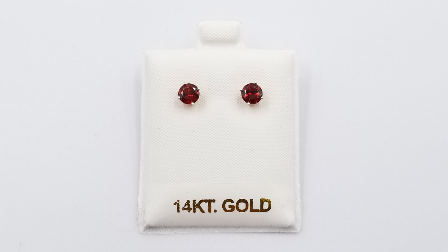 GARNET 5 MM ROUND 14 KT WHITE GOLD STUD EARRINGS