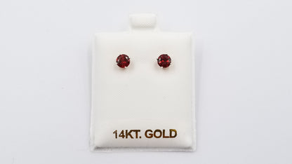 GARNET 5 MM ROUND 14 KT WHITE GOLD STUD EARRINGS
