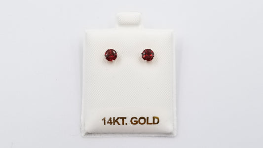 GARNET 5 MM ROUND 14 KT WHITE GOLD STUD EARRINGS
