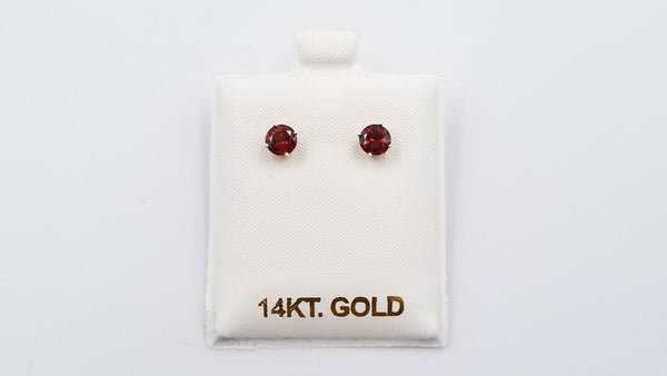 GARNET 5 MM ROUND 14 KT WHITE GOLD STUD EARRINGS