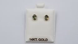 MYSTIC TOPAZ 5X7 MM OVAL 14 KT YELLOW GOLD STUD EARRINGS