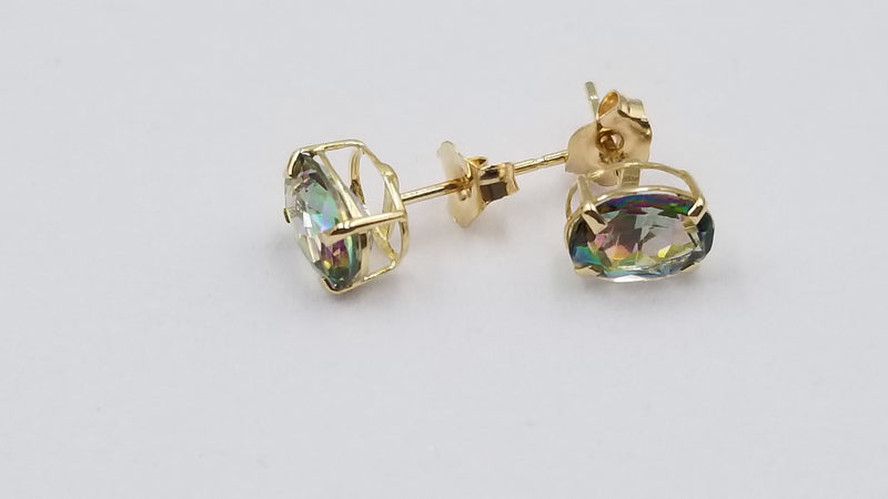 MYSTIC TOPAZ 5X7 MM OVAL 14 KT YELLOW GOLD STUD EARRINGS