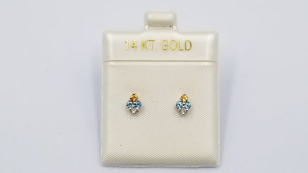 BLUE TOPAZ / CITRINE WITH DIAMONDS 14 KT WHITE GOLD STUD EARRINGS