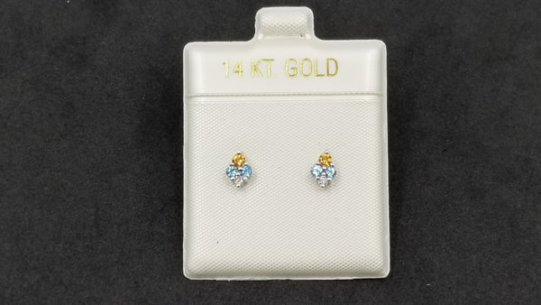 BLUE TOPAZ / CITRINE WITH DIAMONDS 14 KT WHITE GOLD STUD EARRINGS