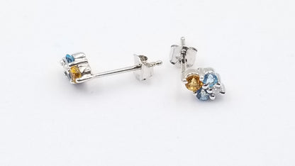 BLUE TOPAZ / CITRINE WITH DIAMONDS 14 KT WHITE GOLD STUD EARRINGS