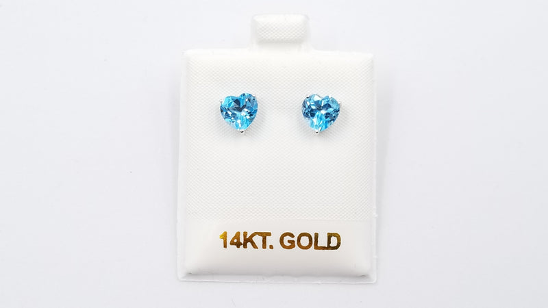 BLUE TOPAZ 7 MM HEART SHAPE 14 KT WHITE GOLD STUD EARRINGS