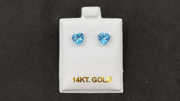 BLUE TOPAZ 7 MM HEART SHAPE 14 KT WHITE GOLD STUD EARRINGS