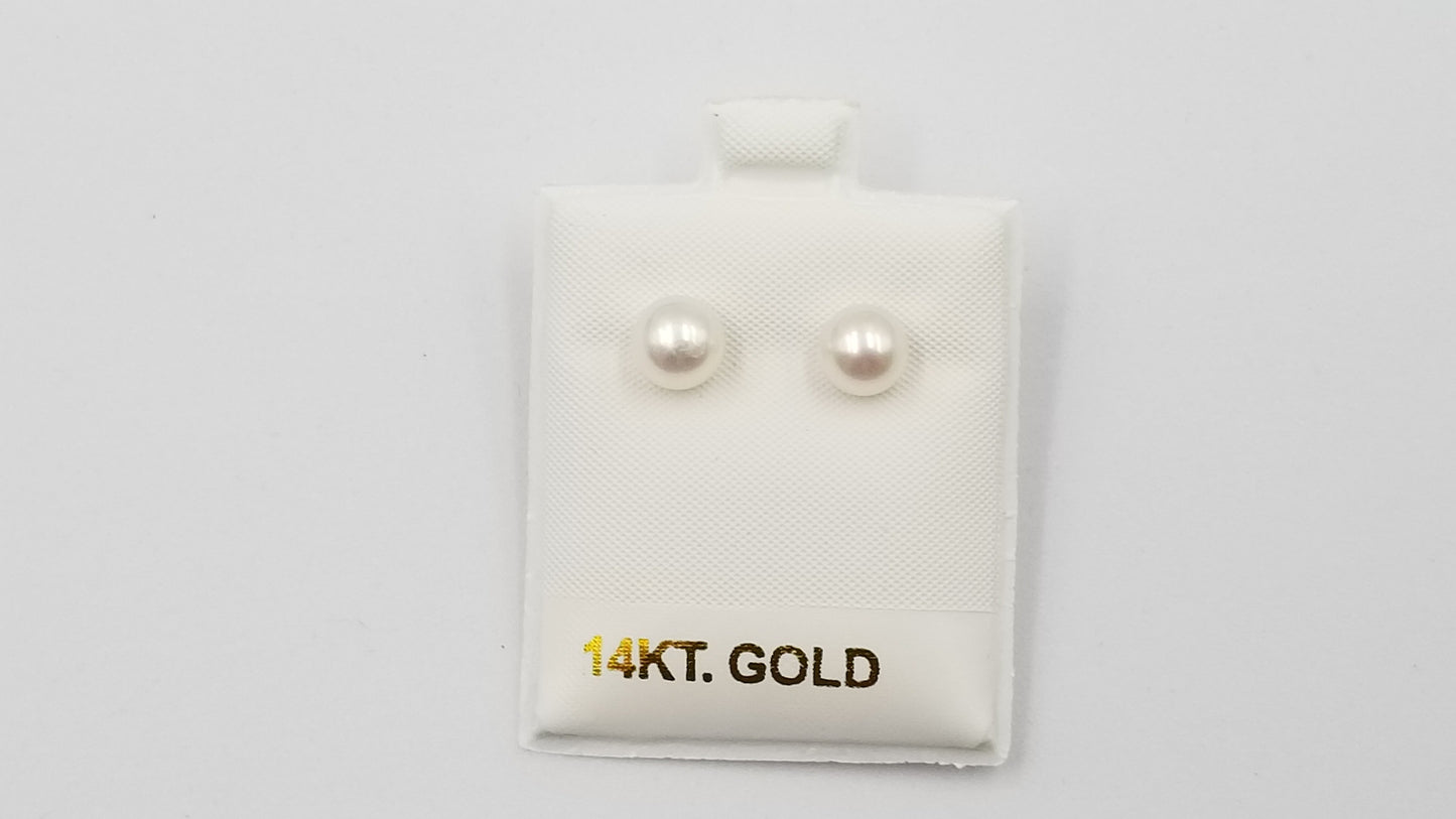 7-7.5 MM FRESHWATER CULTURE PEARL  14 KT YELLOW GOLD STUD EARRINGS