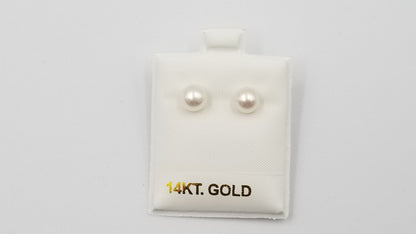 7-7.5 MM FRESHWATER CULTURE PEARL  14 KT YELLOW GOLD STUD EARRINGS