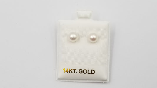 7-7.5 MM FRESHWATER CULTURE PEARL  14 KT YELLOW GOLD STUD EARRINGS