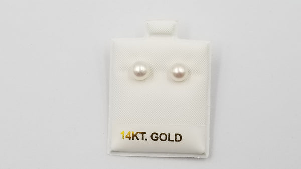 7-7.5 MM FRESHWATER CULTURE PEARL  14 KT YELLOW GOLD STUD EARRINGS