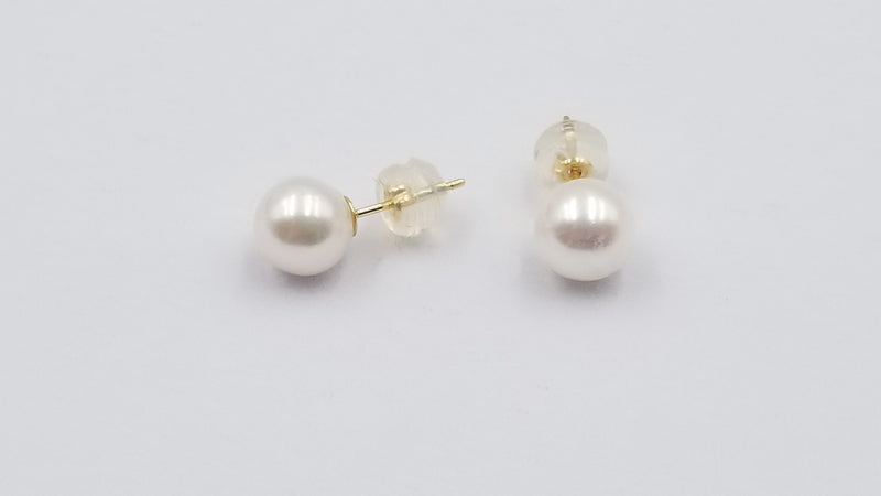 7-7.5 MM FRESHWATER CULTURE PEARL  14 KT YELLOW GOLD STUD EARRINGS