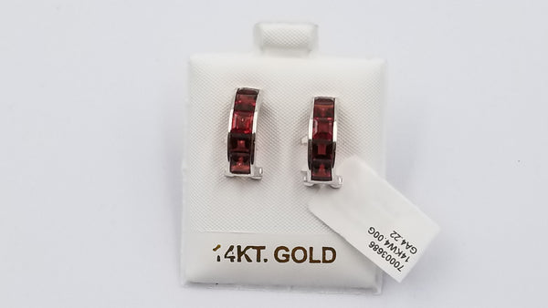 GARNET SQUARE CHANNEL SET 14 KT WHITE GOLD ONEGA BACKS EARRINGS