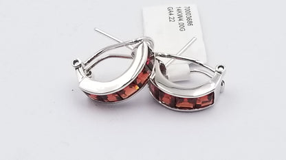 GARNET SQUARE CHANNEL SET 14 KT WHITE GOLD ONEGA BACKS EARRINGS