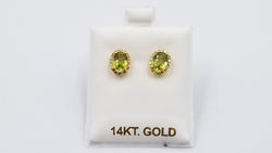 PERIDOT ( OVAL ) WITH DIAMOND 14 KT YELLOW GOLD CLASSIC PUSH BACK EARRINGS