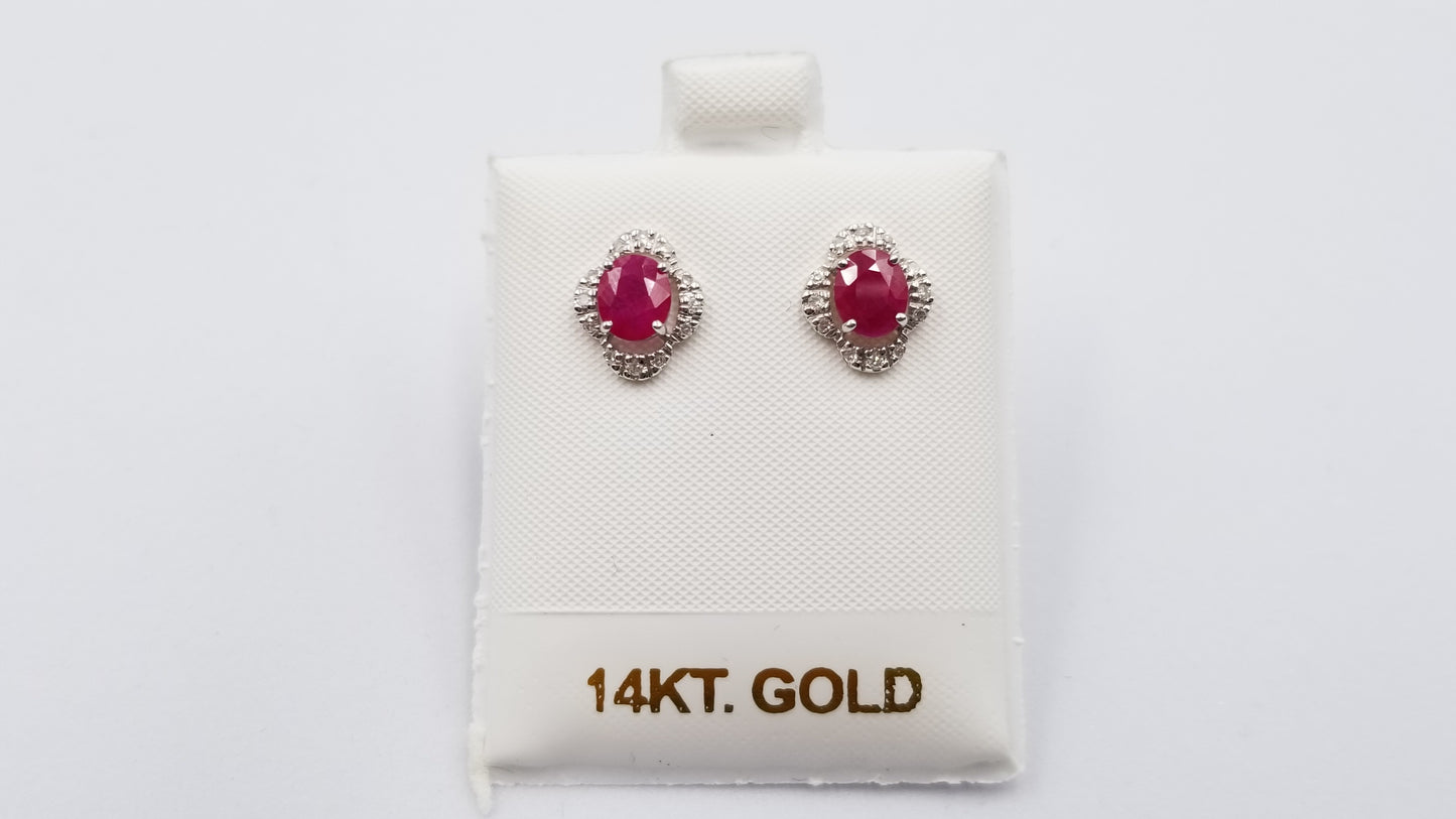 RUBY WITH DIAMONDS 14 KT WHITE GOLD PUSH BACKS EARRINGS