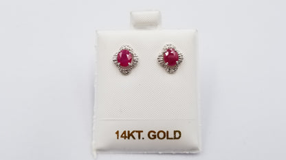 RUBY WITH DIAMONDS 14 KT WHITE GOLD PUSH BACKS EARRINGS