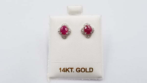 RUBY WITH DIAMONDS 14 KT WHITE GOLD PUSH BACKS EARRINGS