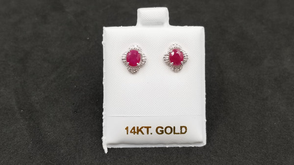 RUBY WITH DIAMONDS 14 KT WHITE GOLD PUSH BACKS EARRINGS