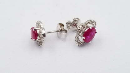 RUBY WITH DIAMONDS 14 KT WHITE GOLD PUSH BACKS EARRINGS